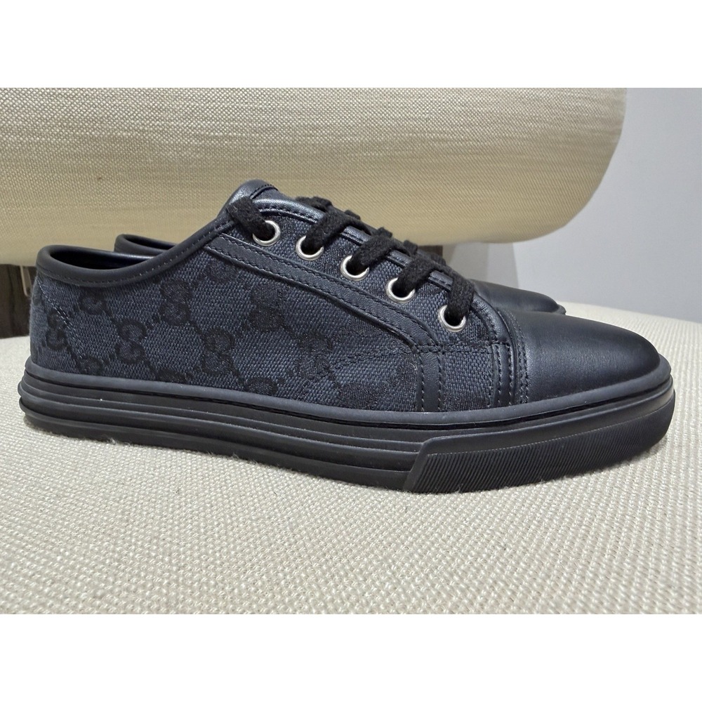 GUCCI 426189 GG Canvas Low Black Sneaker Size 35